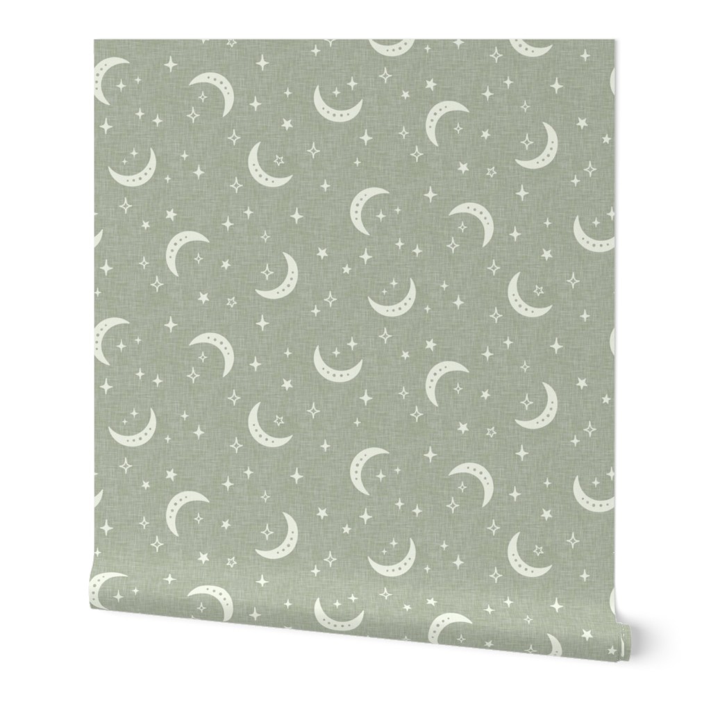 Anja Jankowsky Whimsical Celestial - Moons Stars - Wallpaper roll sage