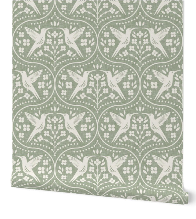 Anja Jankowsky-Scandi Hummingbird Nursery Wallpaper roll sage green Anja Jankowsky-Scandi Hummingbird Nursery Wallpaper roll sage green