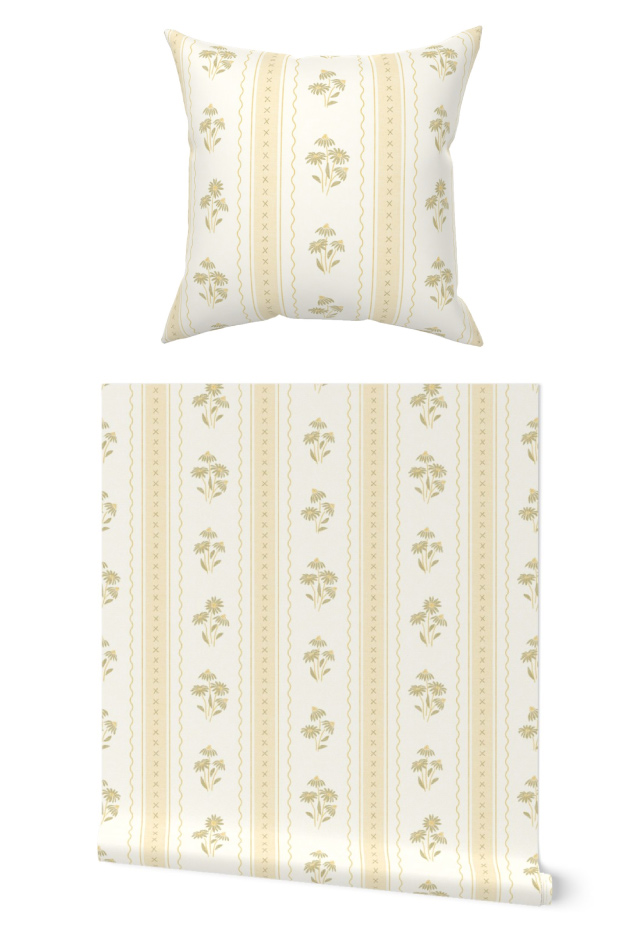 Anja Jankowsky Daisies and Stripes wallpaper roll and pillow