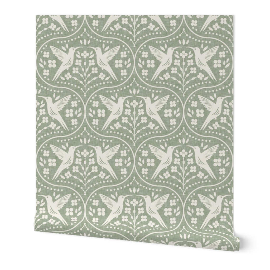 Anja Jankowsky-Scandi Hummingbird Nursery Wallpaper roll sage green